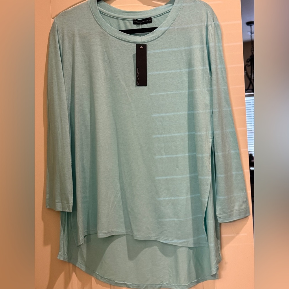 Nally & Millie Womens Long Sleeve Soft Knit Aqua Tunic Top Size L NWT